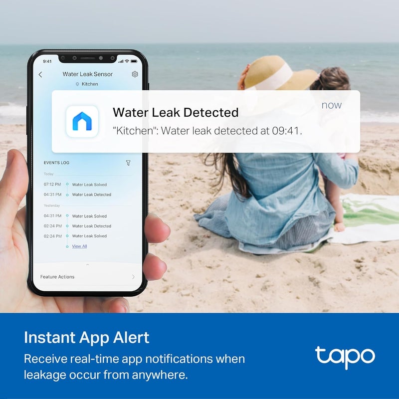 tapo كاشف تسرب المياه الذكي من TP-Link، يتطلب محور، مستشعر تسرب المياه Wi-Fi مع كشف سريع للتنقيط، إنذار قابل للتعديل 90 ديسيبل، تنبيهات عبر التطبيق، متوافق مع أليكسا وجوجل هوم، T300 - Image 3